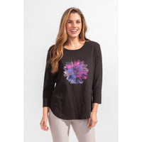 SUNFLOWER HIGH LO TEE - BLACK-Tops-ESCAPE-XSMALL-BLACK-Coriander