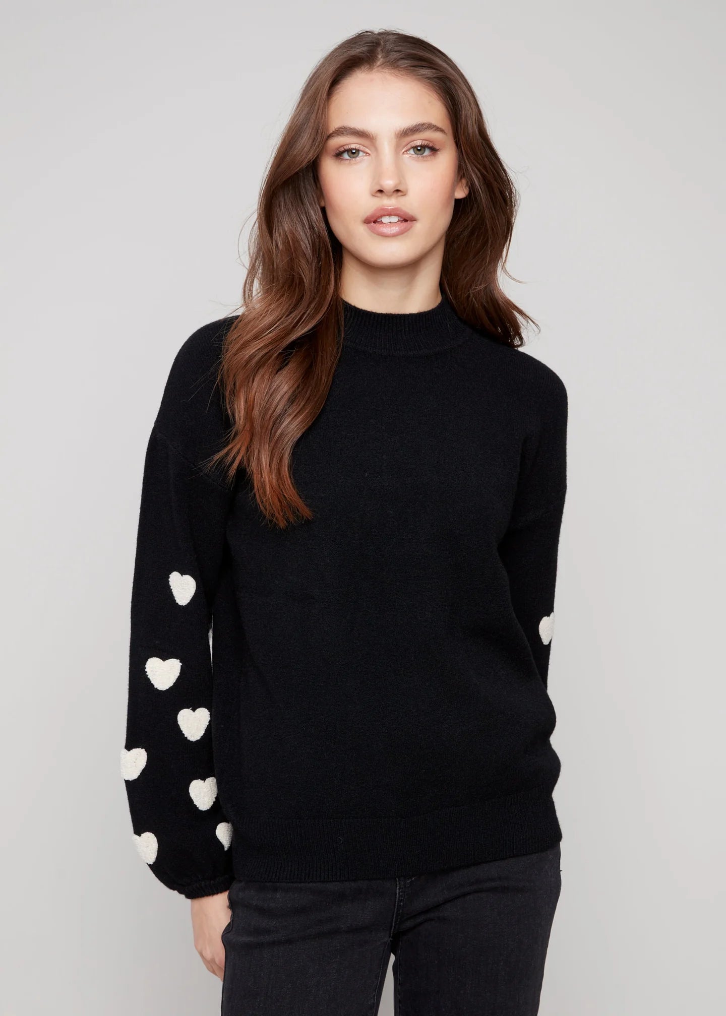 SWEATER | EMBROIDERED MOCK NECK-Jackets & Sweaters-CHARLIE B-XSMALL-Black-Coriander
