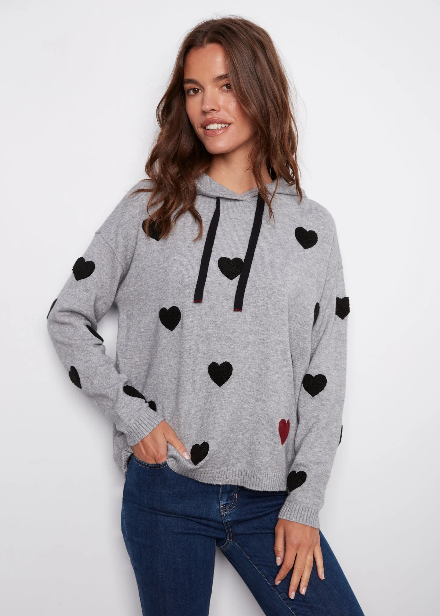 SWEATER HOODIE | NEEDLE PUNCH BOUCLE-Jackets & Sweaters-CHARLIE B-XSMALL-HEATHER GREY-Coriander