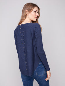 SWEATER | LACE-UP BACK DETAIL-Jackets & Sweaters-CHARLIE B-Coriander