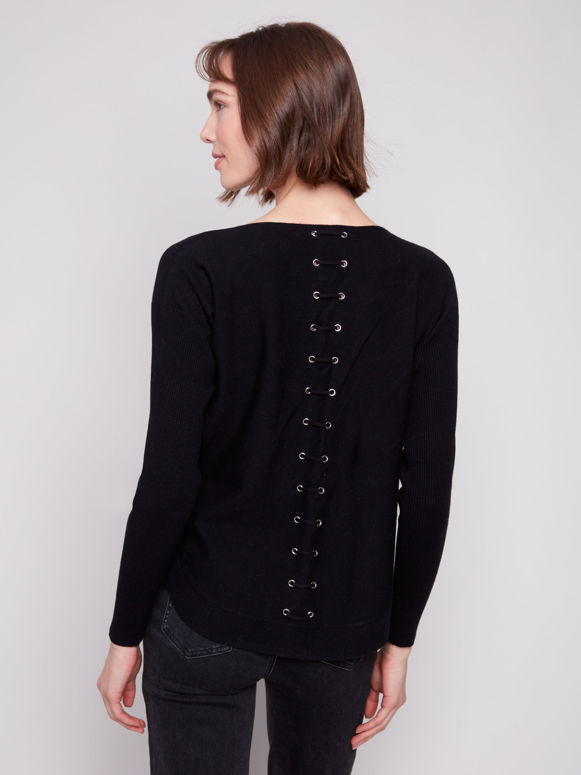 SWEATER | LACE-UP BACK DETAIL-Jackets & Sweaters-CHARLIE B-Coriander