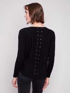 SWEATER | LACE-UP BACK DETAIL-Jackets & Sweaters-CHARLIE B-Coriander