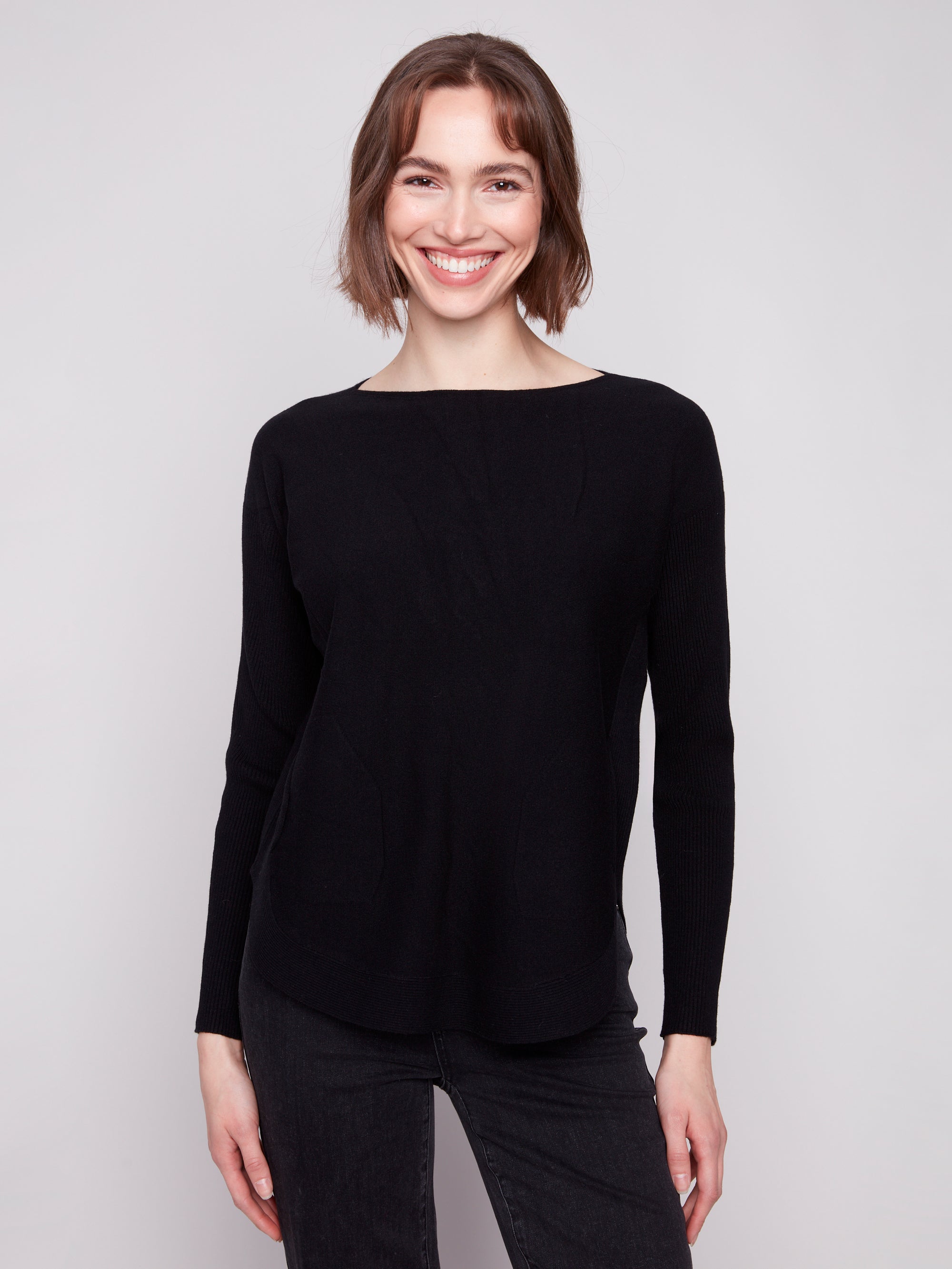 SWEATER | LACE-UP BACK DETAIL-Jackets & Sweaters-CHARLIE B-XSMALL-Black-Coriander
