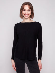 SWEATER | LACE-UP BACK DETAIL-Jackets & Sweaters-CHARLIE B-XSMALL-Black-Coriander