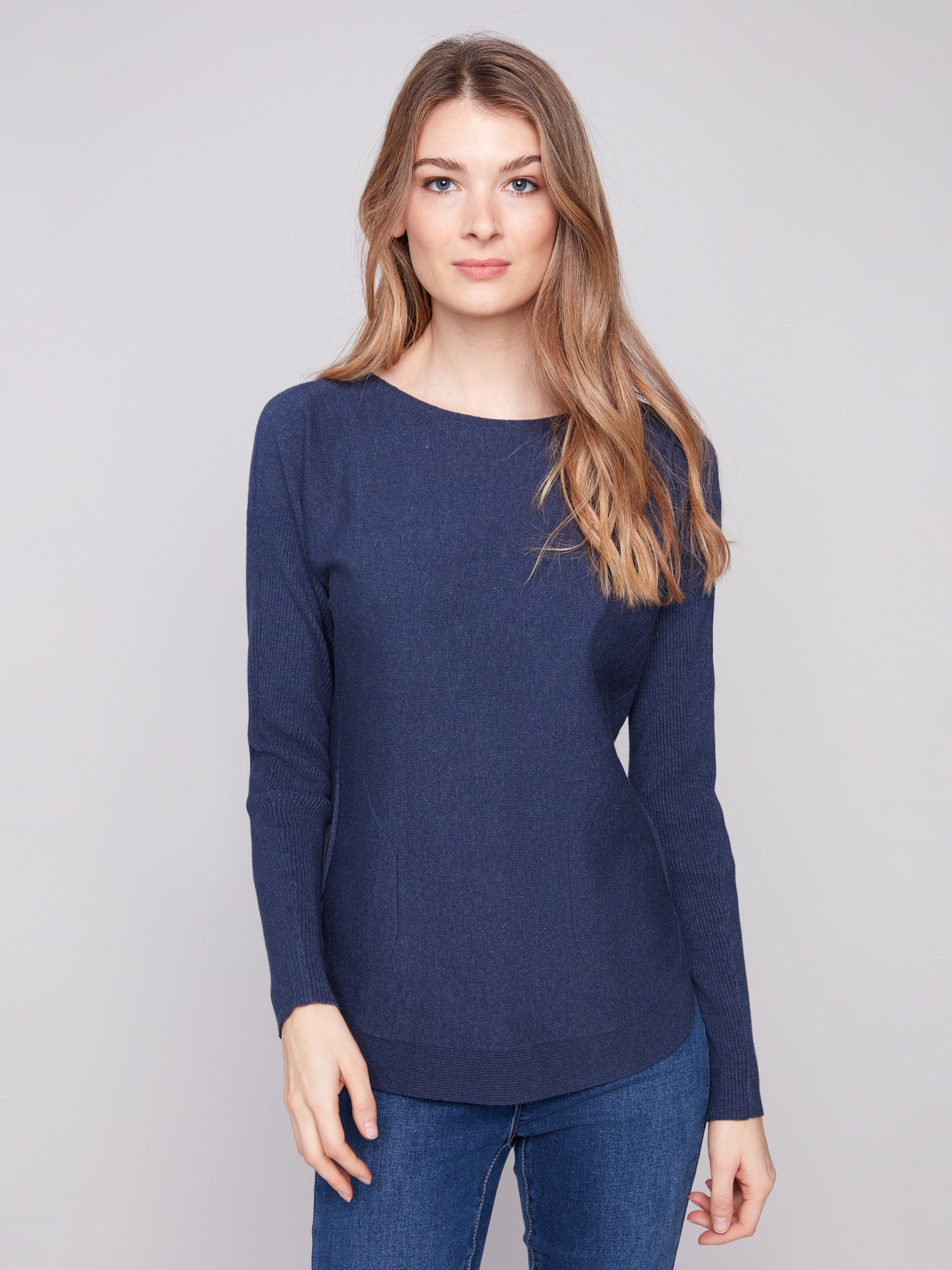 SWEATER | LACE-UP BACK DETAIL-Jackets & Sweaters-CHARLIE B-XSMALL-DENIM-Coriander