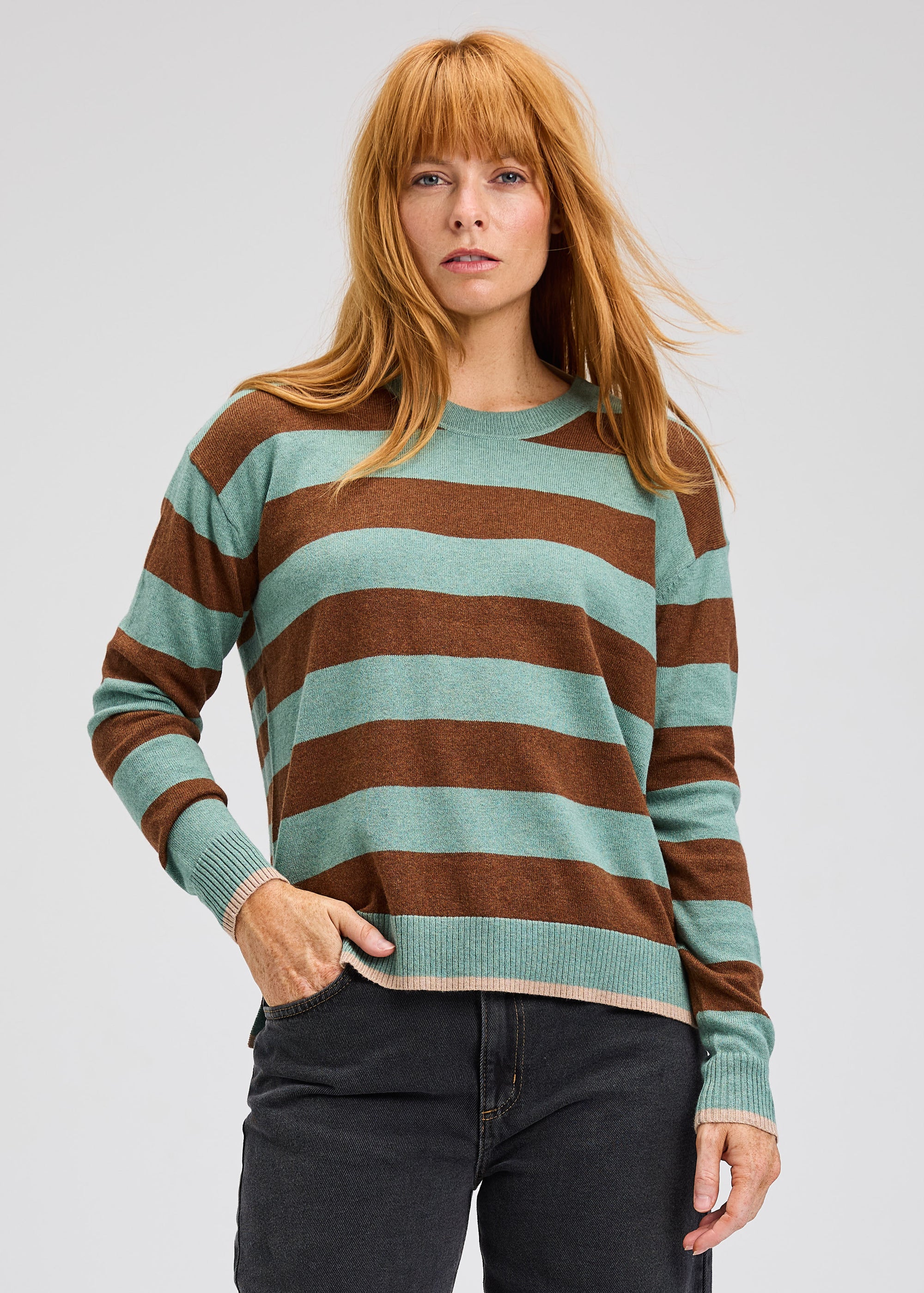SWEATER | MULTI STRIPE CREW-Jackets & Sweaters-ZAKET & PLOVER-XSMALL-MOSS-Coriander