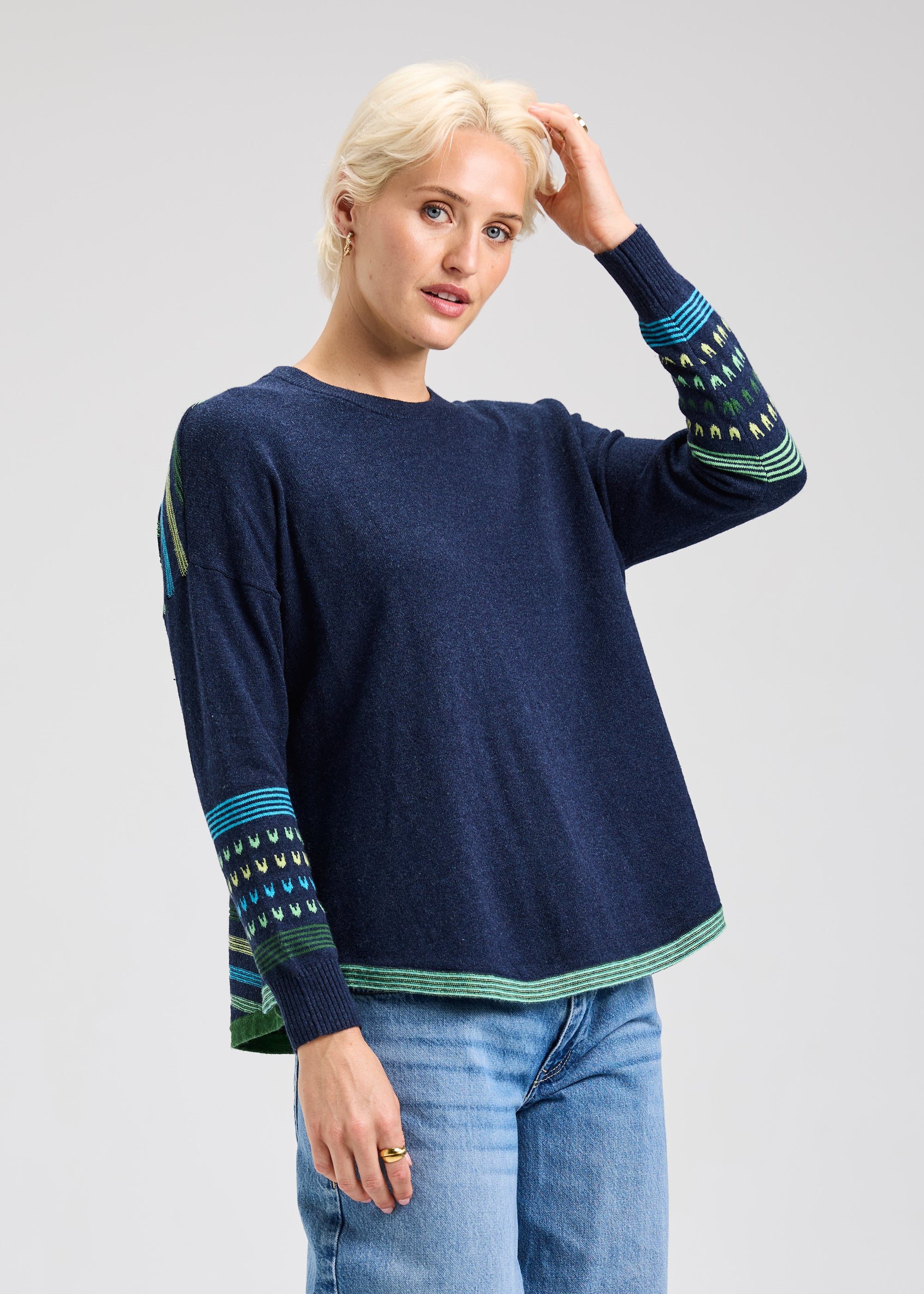 SWEATER | PATTERNED BACK-Jackets & Sweaters-ZAKET & PLOVER-XSMALL-DARK DENIM-Coriander