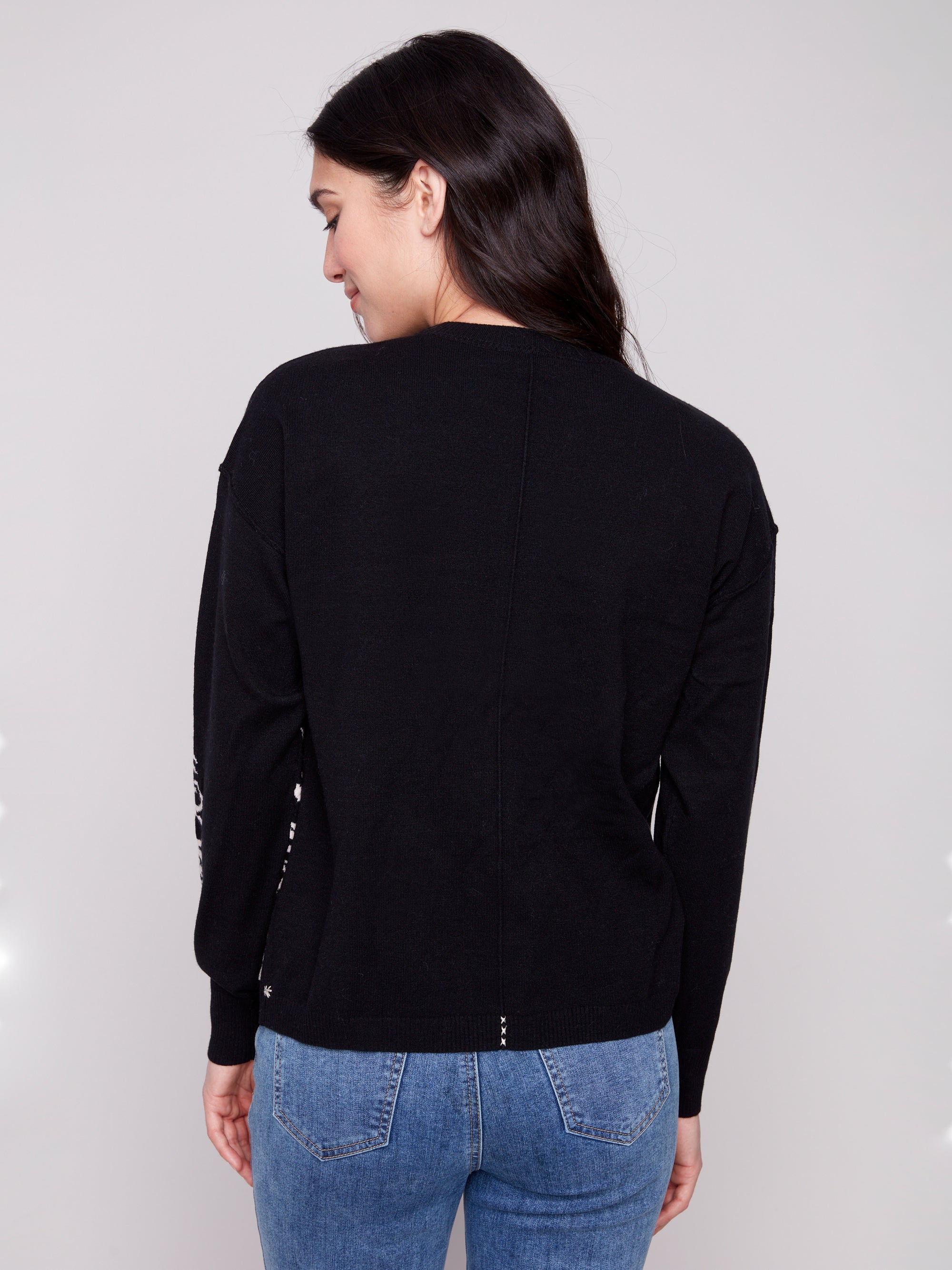 SWEATER | PLACED JACQUARD CREW NECK: BLACK-Jackets & Sweaters-CHARLIE B-Coriander