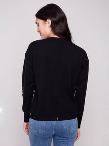 SWEATER | PLACED JACQUARD CREW NECK: BLACK-Jackets & Sweaters-CHARLIE B-Coriander