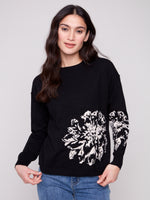 SWEATER | PLACED JACQUARD CREW NECK: BLACK-Jackets & Sweaters-CHARLIE B-Coriander