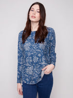 SWEATER | PRINTED CALICO-Jackets & Sweaters-CHARLIE B-XSMALL-CALICO BLUE-Coriander