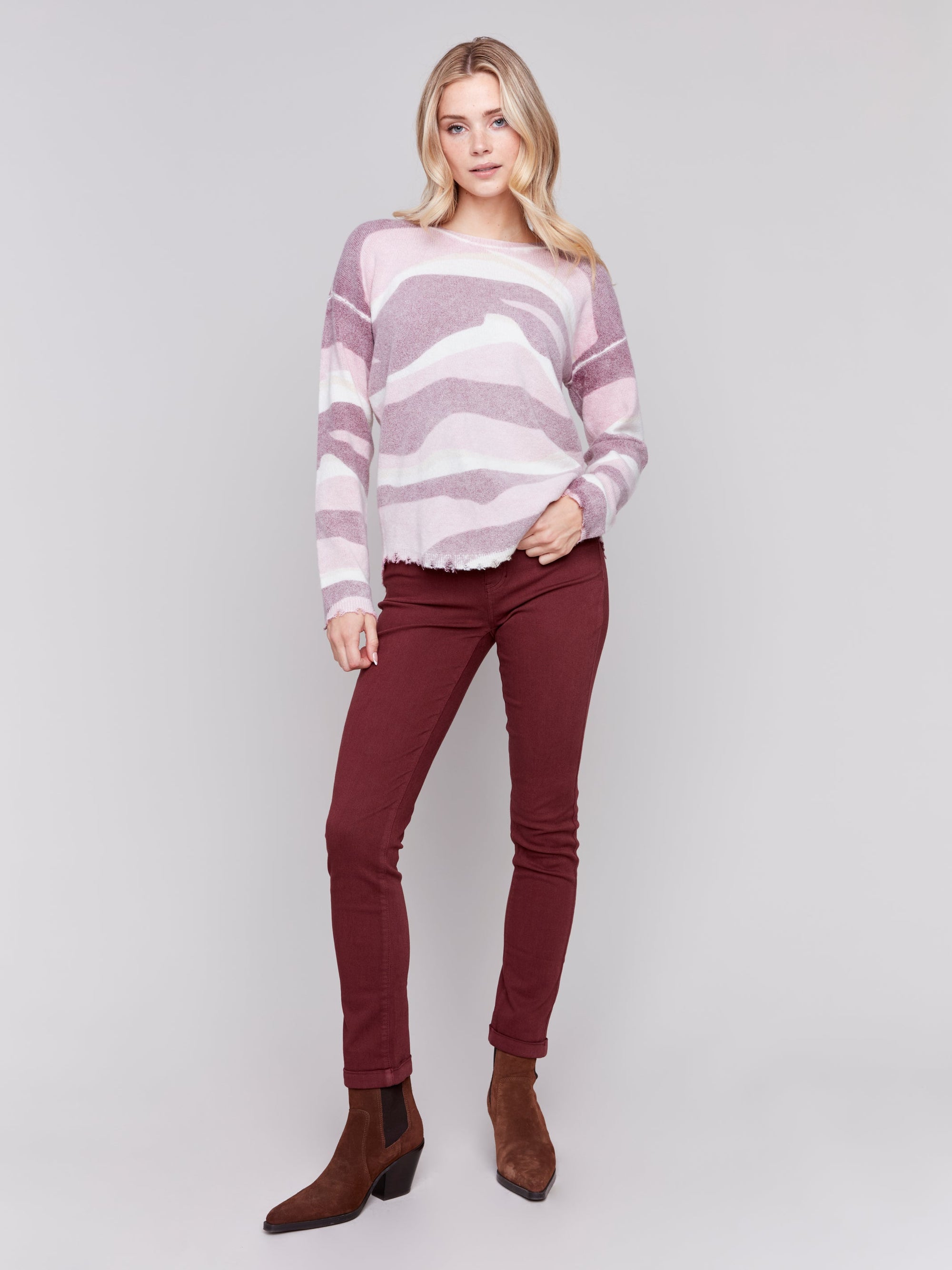 SWEATER | REVERSIBLE RAW EDGE PLUSHY CREW-Jackets & Sweaters-CHARLIE B-Coriander