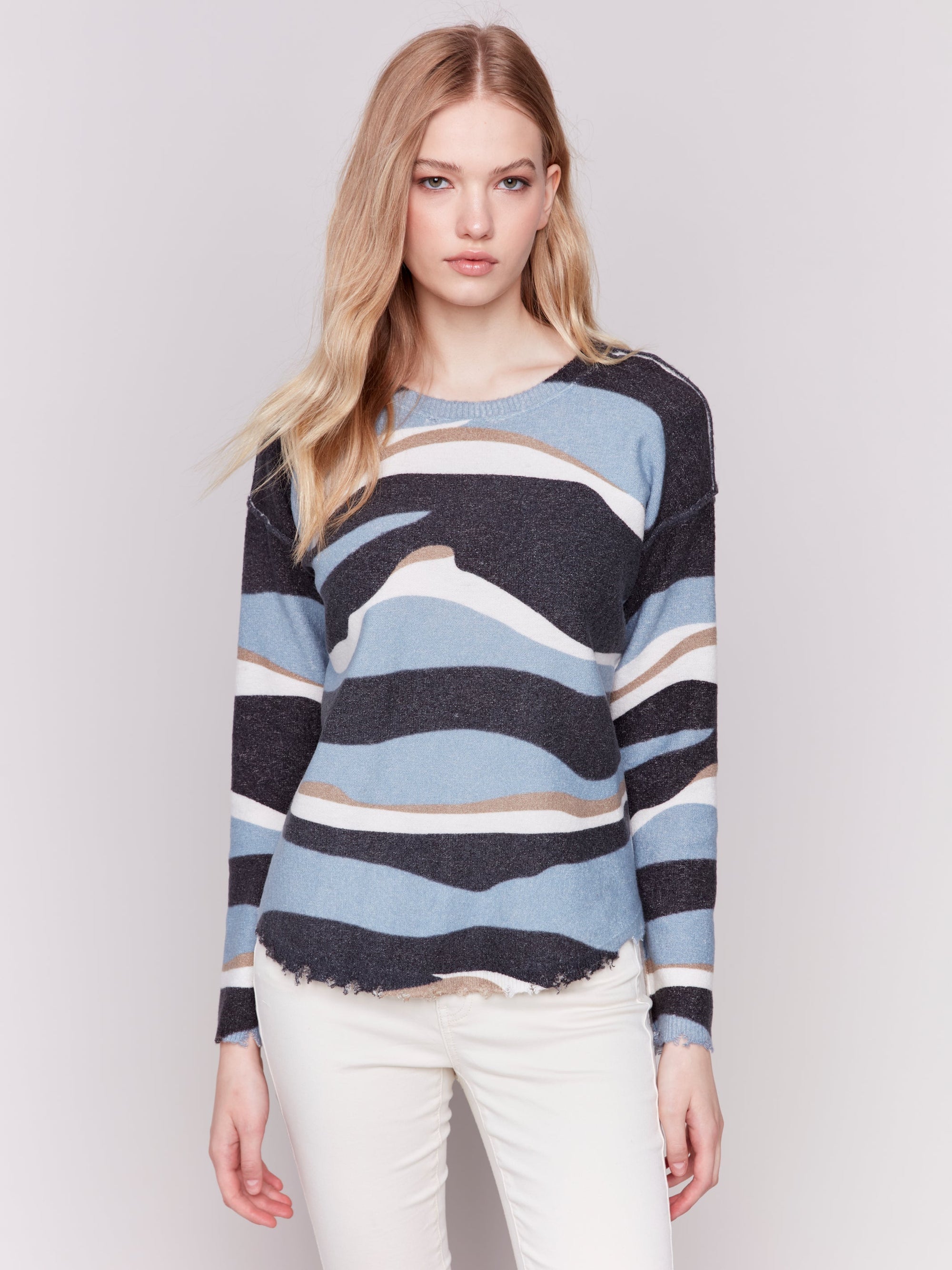 SWEATER | REVERSIBLE RAW EDGE PLUSHY CREW-Jackets & Sweaters-CHARLIE B-XSMALL-DENIM-Coriander
