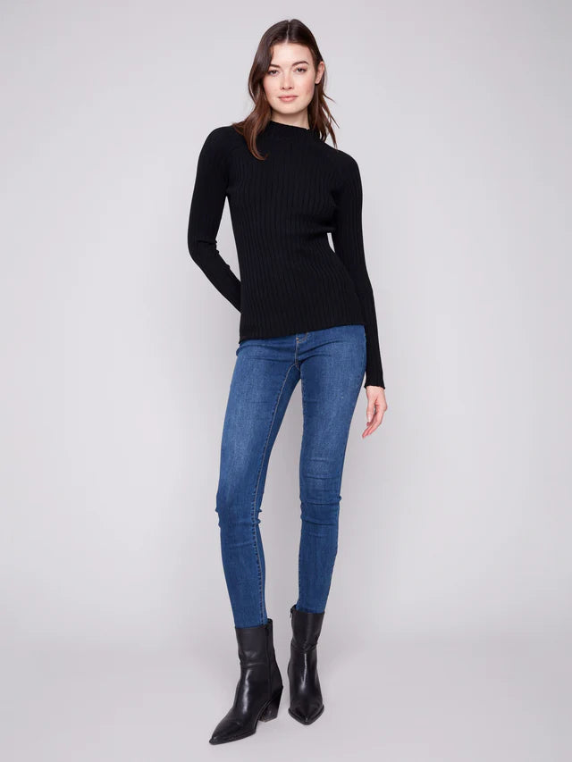 SWEATER | RIBBED KNIT MOCK NECK-Jackets & Sweaters-CHARLIE B-Coriander