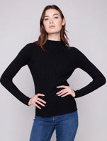 SWEATER | RIBBED KNIT MOCK NECK-Jackets & Sweaters-CHARLIE B-SMALL-Black-Coriander