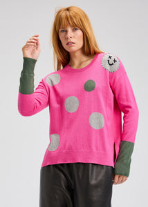 SWEATER | SPOTS INTARSIA-Jackets & Sweaters-ZAKET & PLOVER-XSMALL-HOT PINK-Coriander