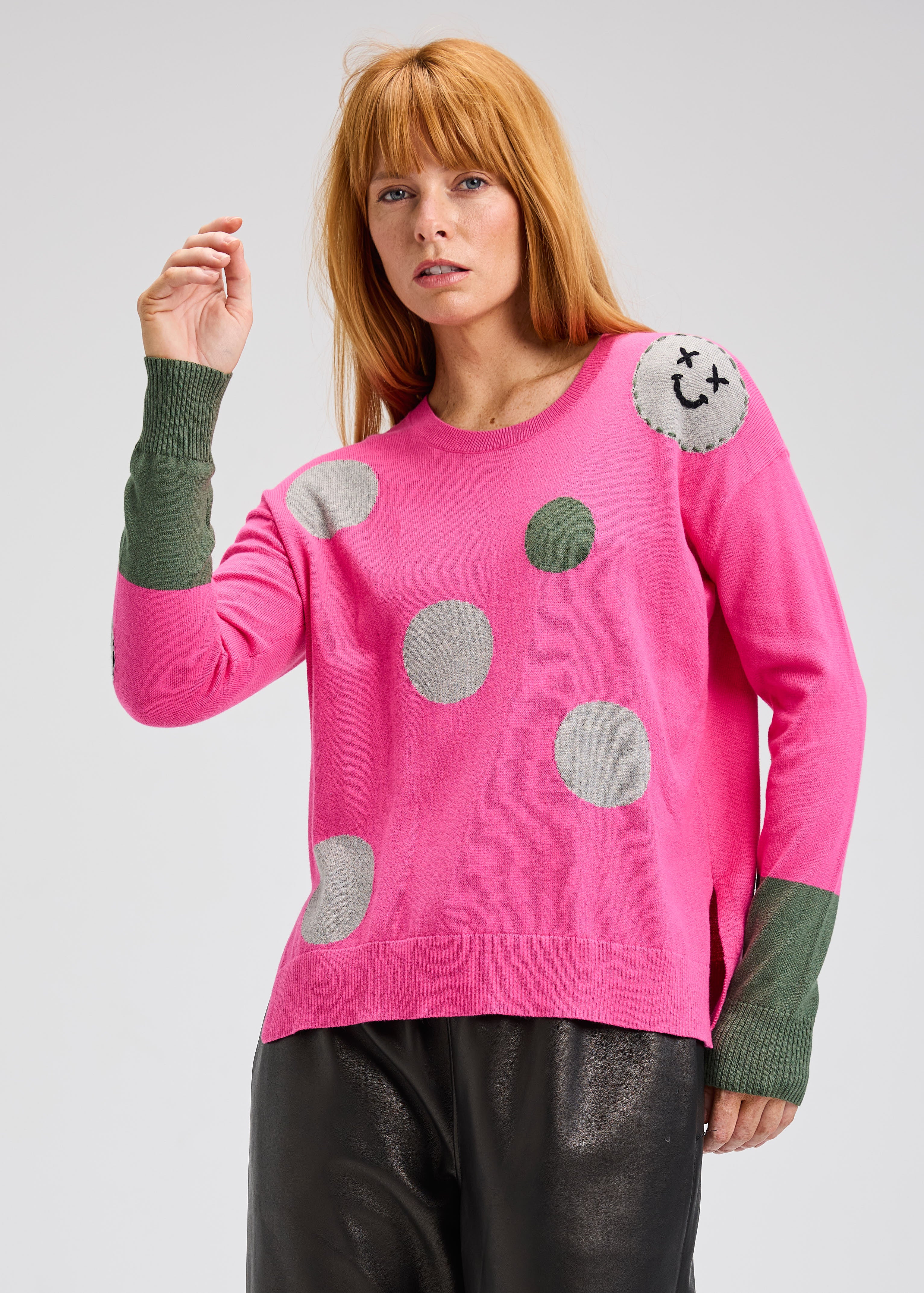 SWEATER | SPOTS INTARSIA-Jackets & Sweaters-ZAKET & PLOVER-XSMALL-HOT PINK-Coriander