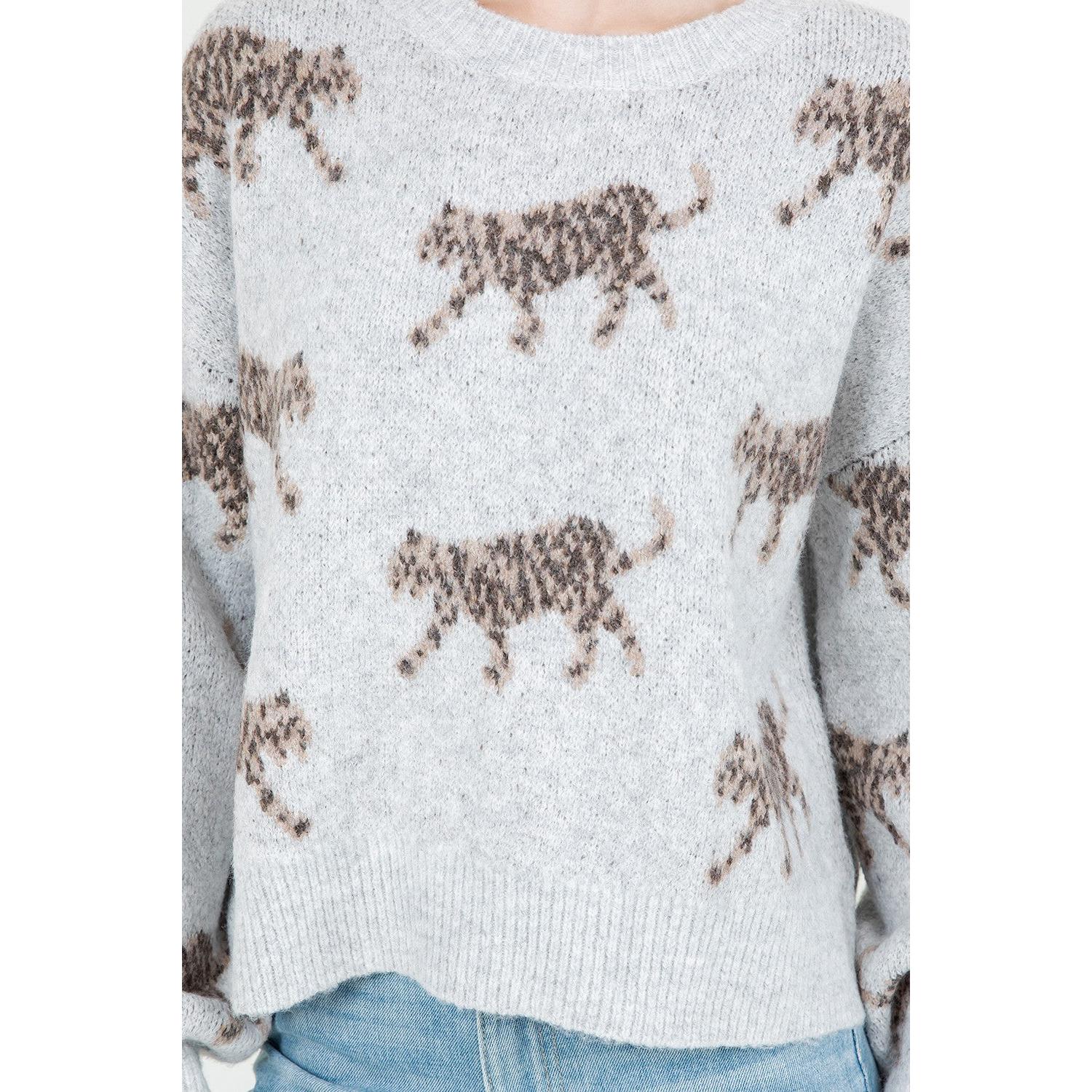 SWEATER | TIGER PRINT-Jackets & Sweaters-DREAMERS BY DEBUT-SMALL-MED-GREY-Coriander