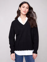 SWEATER | V-NECK FOOLER-Jackets & Sweaters-CHARLIE B-XSMALL-Black-Coriander