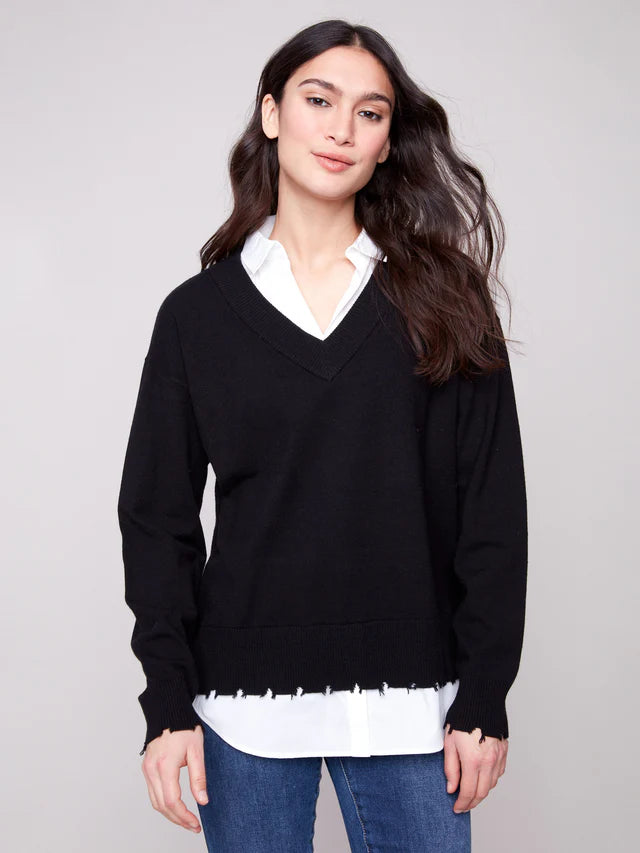 SWEATER | V-NECK FOOLER-Jackets & Sweaters-CHARLIE B-XSMALL-Black-Coriander