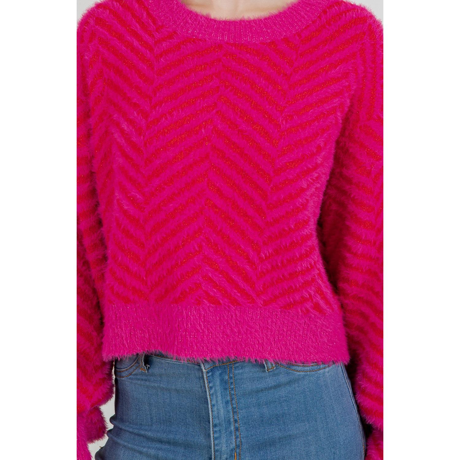 SWEATER | ZIG ZAG CHEVRON-Jackets & Sweaters-DREAMERS BY DEBUT-SMALL-MED-FUSCHIA-Coriander