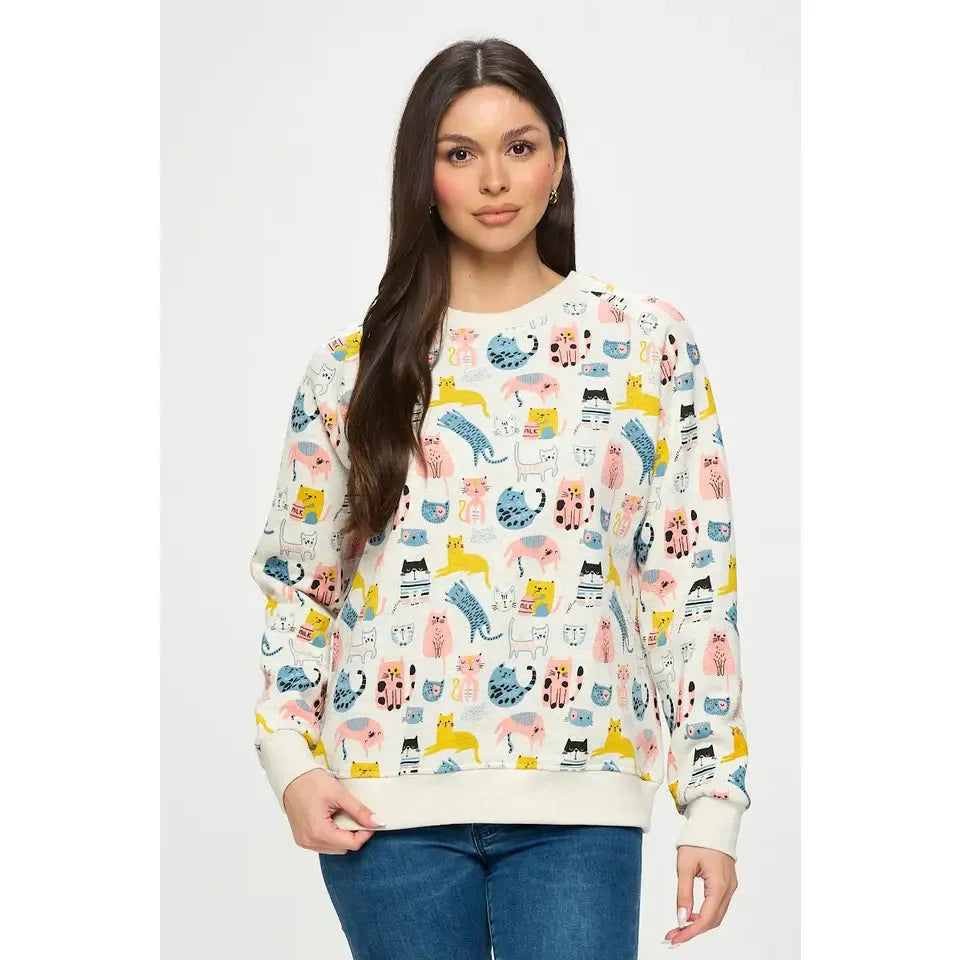 SWEATSHIRT | COLOURFUL CATS-Tops-SM WARDROBE-Coriander