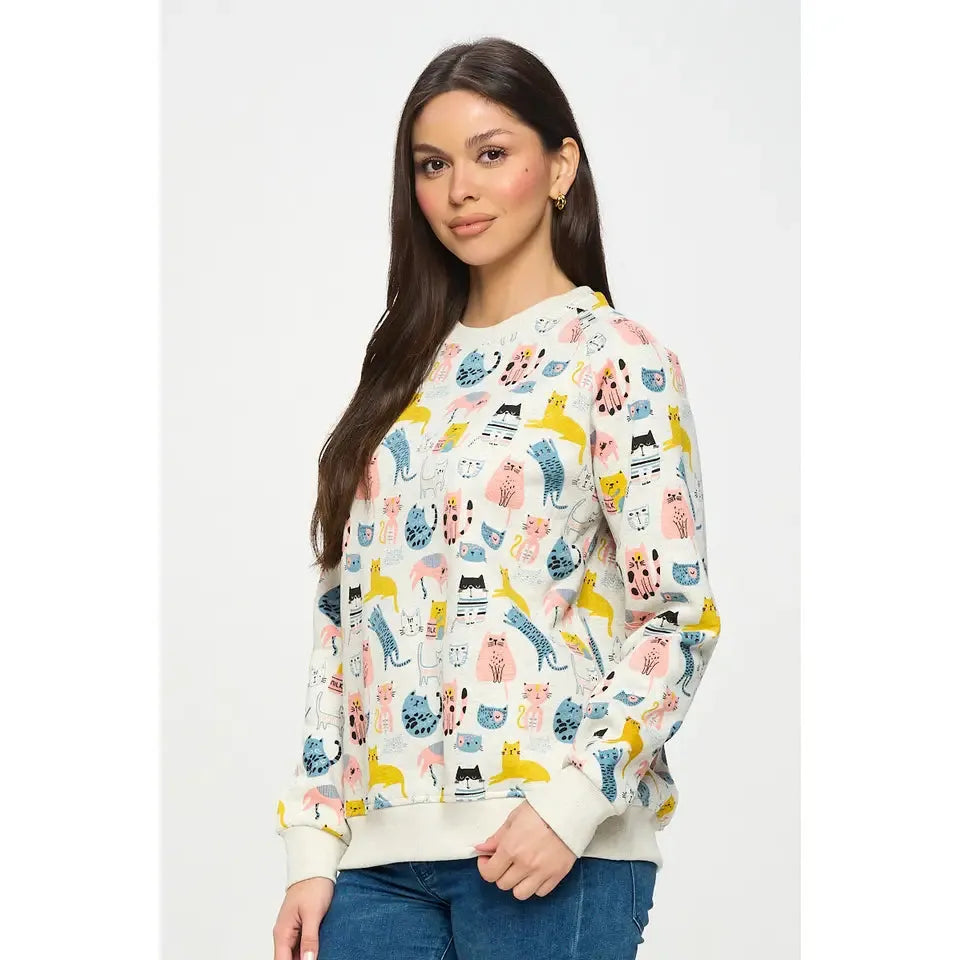 SWEATSHIRT | COLOURFUL CATS-Tops-SM WARDROBE-Coriander