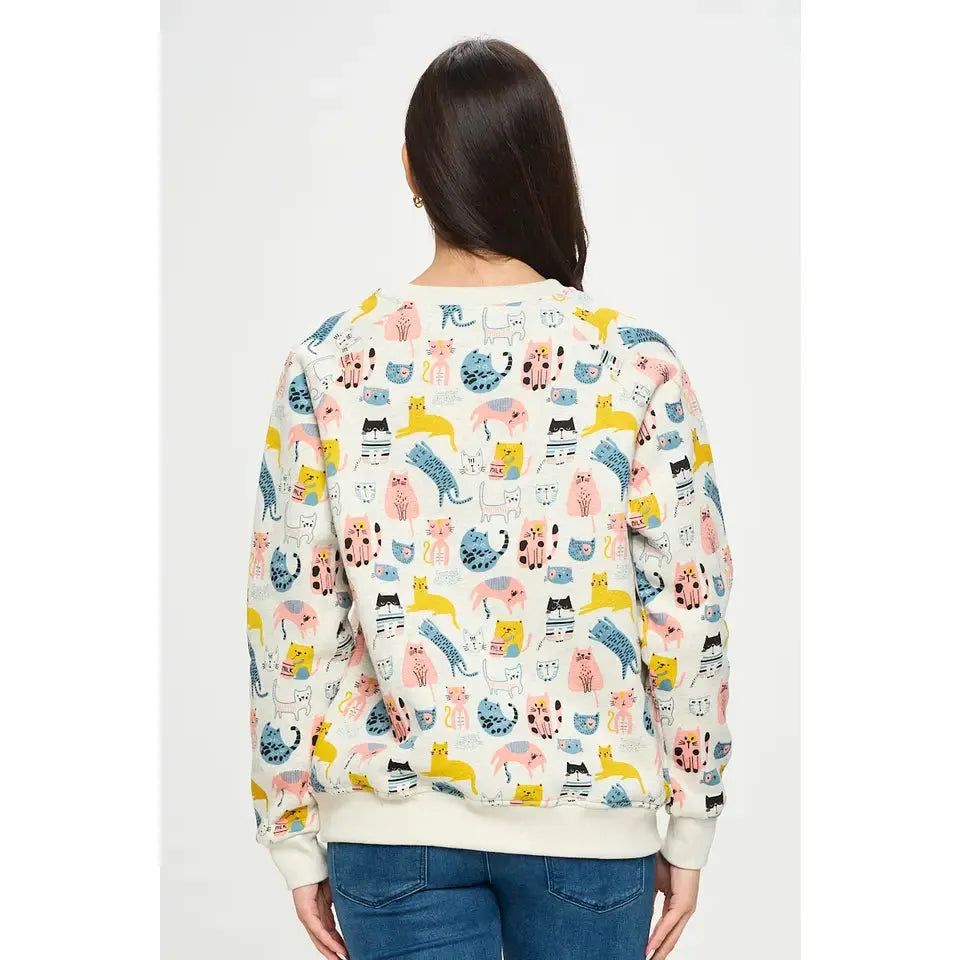 SWEATSHIRT | COLOURFUL CATS-Tops-SM WARDROBE-Coriander