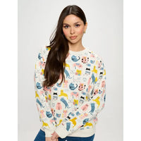SWEATSHIRT | COLOURFUL CATS-Tops-SM WARDROBE-SMALL-Coriander