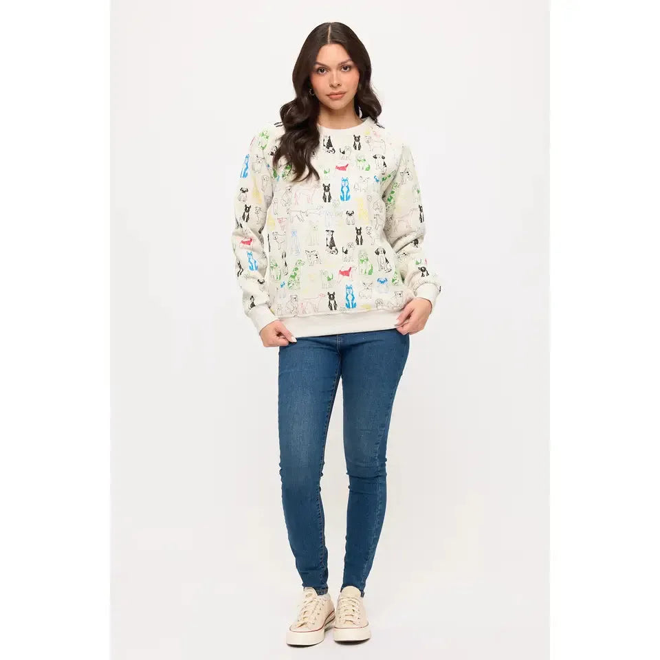 SWEATSHIRT | COLOURFUL GRAPHIC DOGS PRINT-Tops-SM WARDROBE-Coriander