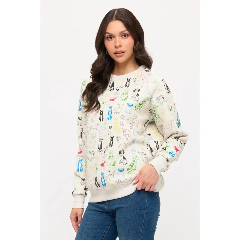 SWEATSHIRT | COLOURFUL GRAPHIC DOGS PRINT-Tops-SM WARDROBE-Coriander