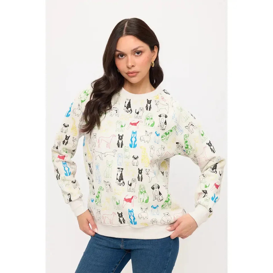 SWEATSHIRT | COLOURFUL GRAPHIC DOGS PRINT-Tops-SM WARDROBE-Coriander