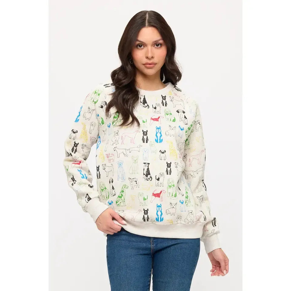SWEATSHIRT | COLOURFUL GRAPHIC DOGS PRINT-Tops-SM WARDROBE-Coriander