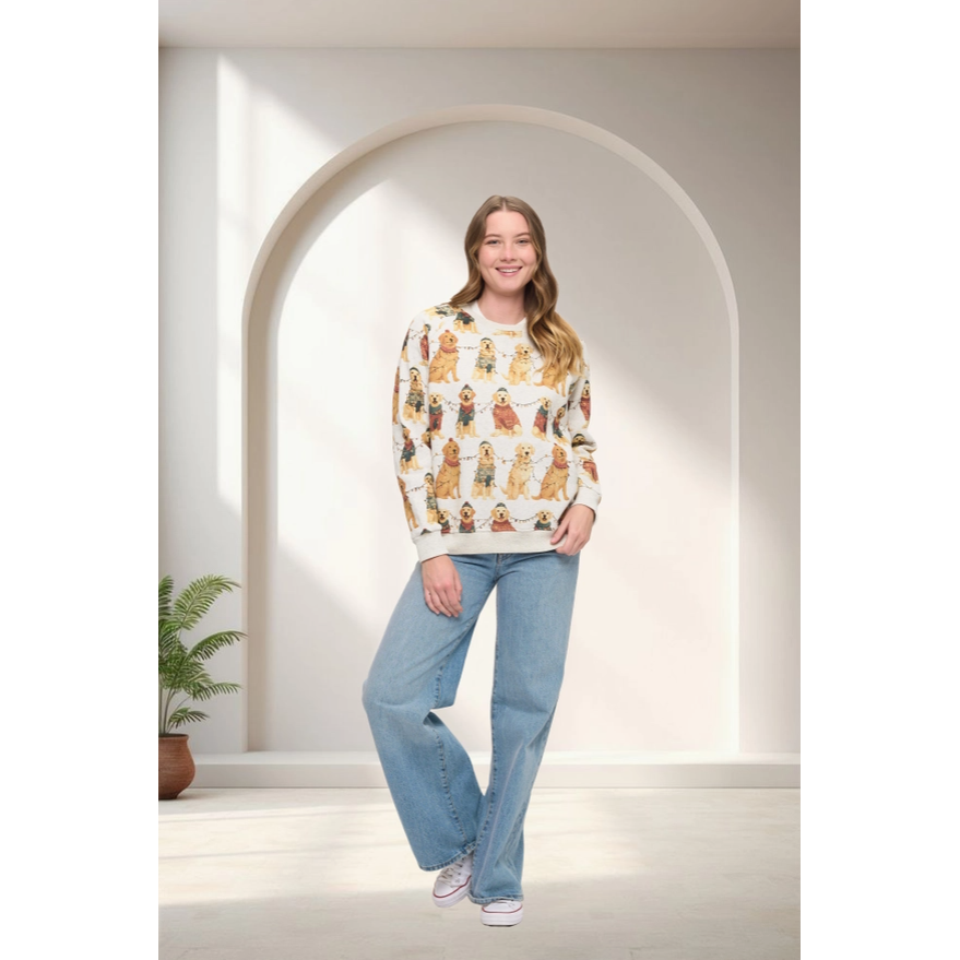 SWEATSHIRT | FESTIVE GOLDEN RETREIVERS-Uncategorised-SM WARDROBE-Coriander