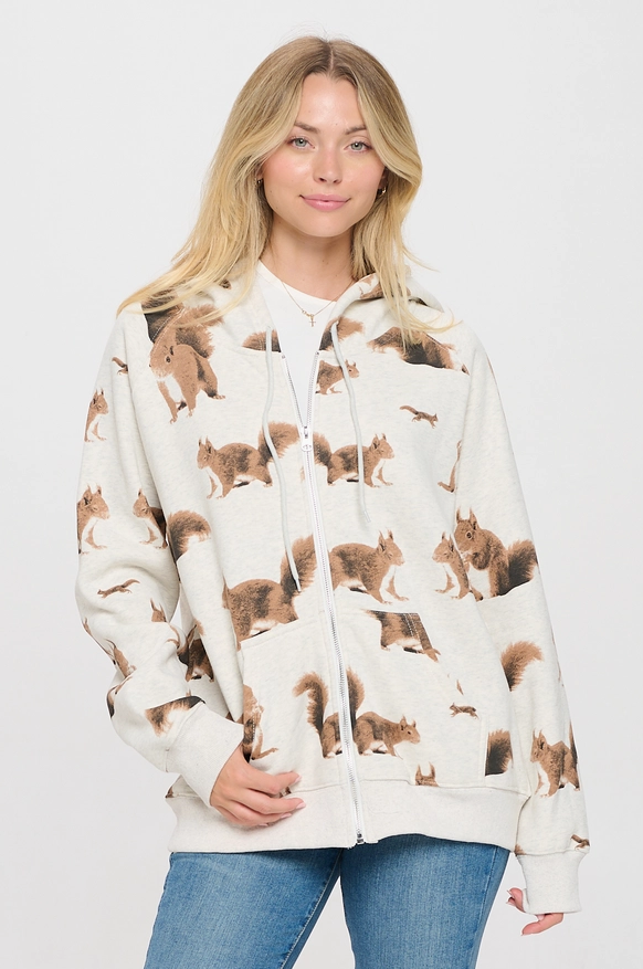 ZIP UP HOODIE | SQUIRRELS ALL OVER
