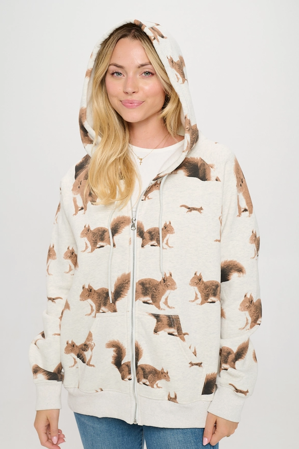 ZIP UP HOODIE | SQUIRRELS ALL OVER