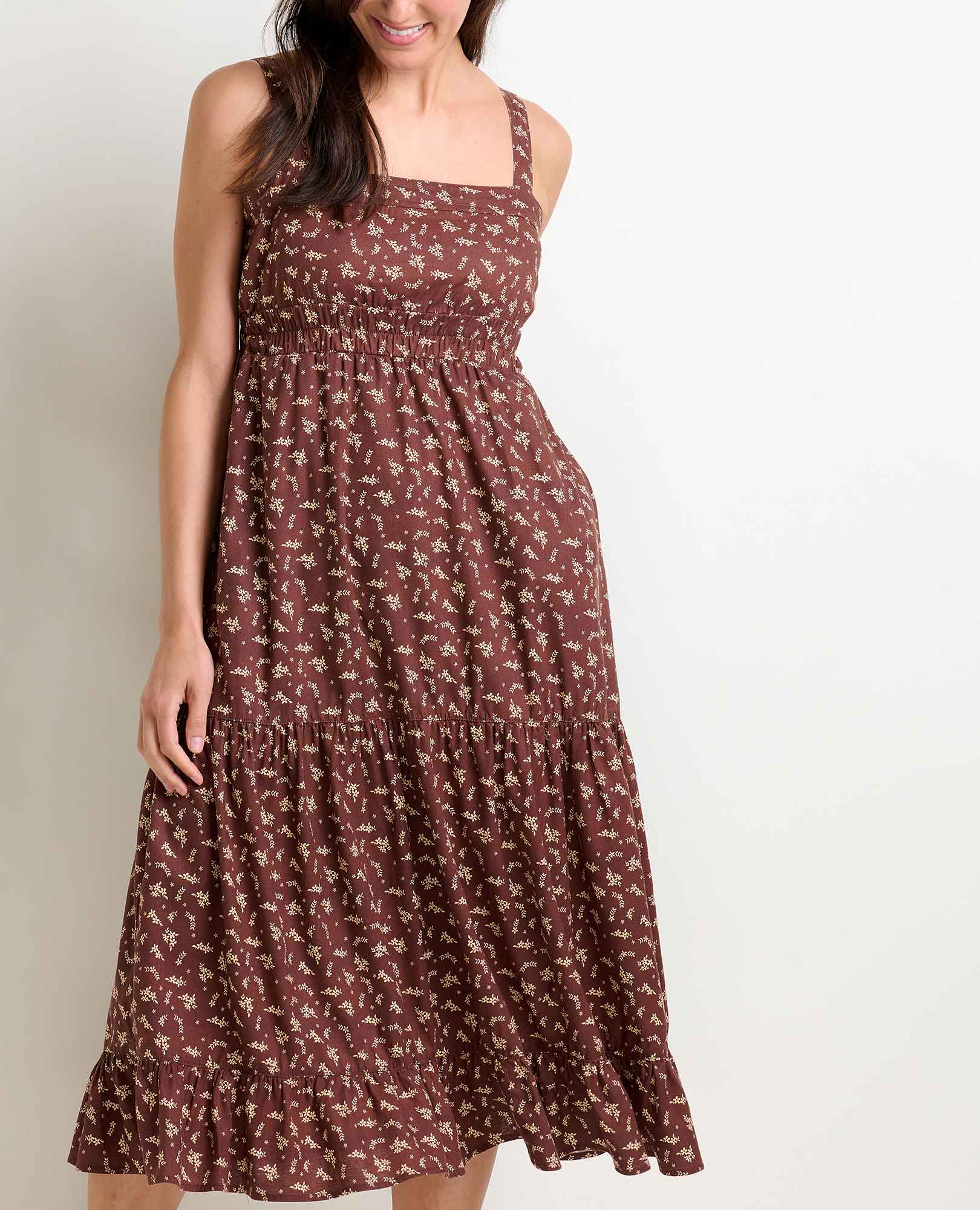 TAJ HEMP TIERED MIDI DRESS-Dress-TOAD&CO-SMALL-CHESTNUT-Coriander