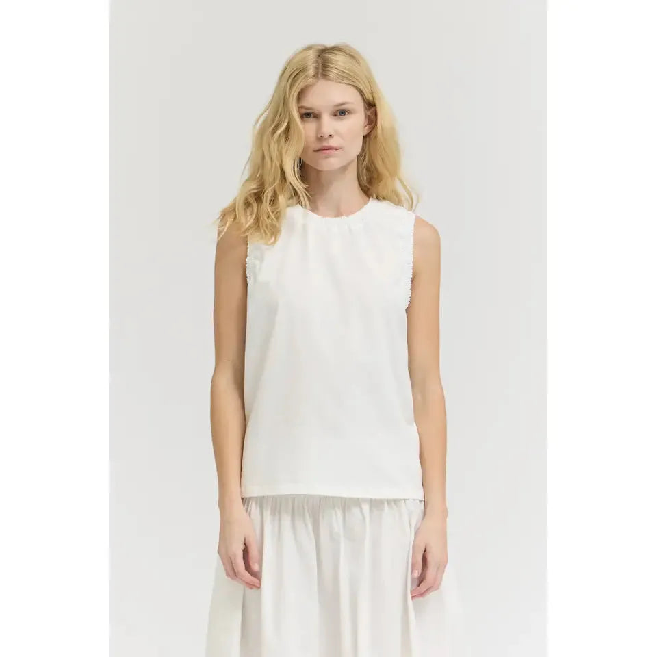 TANK TOP | COTTON JERSEY RUFFLE-Top-GRADE AND GATHER-Coriander