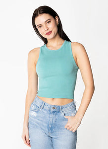 TANK TOP | RIBBED CROPPED-Basics-CEST MOI-ONE-LAGOON-Coriander