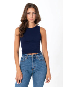 TANK TOP | RIBBED CROPPED-Basics-CEST MOI-ONE-Navy-Coriander