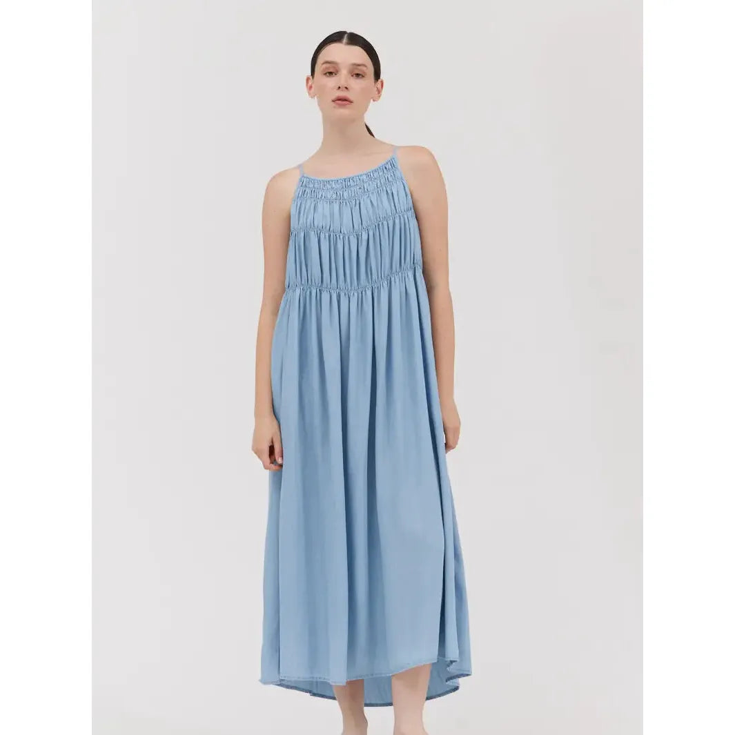 TIER DRESS | CHAMBRAY SMOCK-Dress-GRADE AND GATHER-Coriander