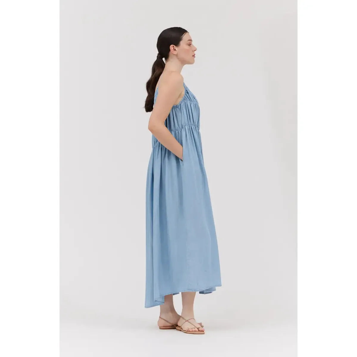 TIER DRESS | CHAMBRAY SMOCK-Dress-GRADE AND GATHER-Coriander