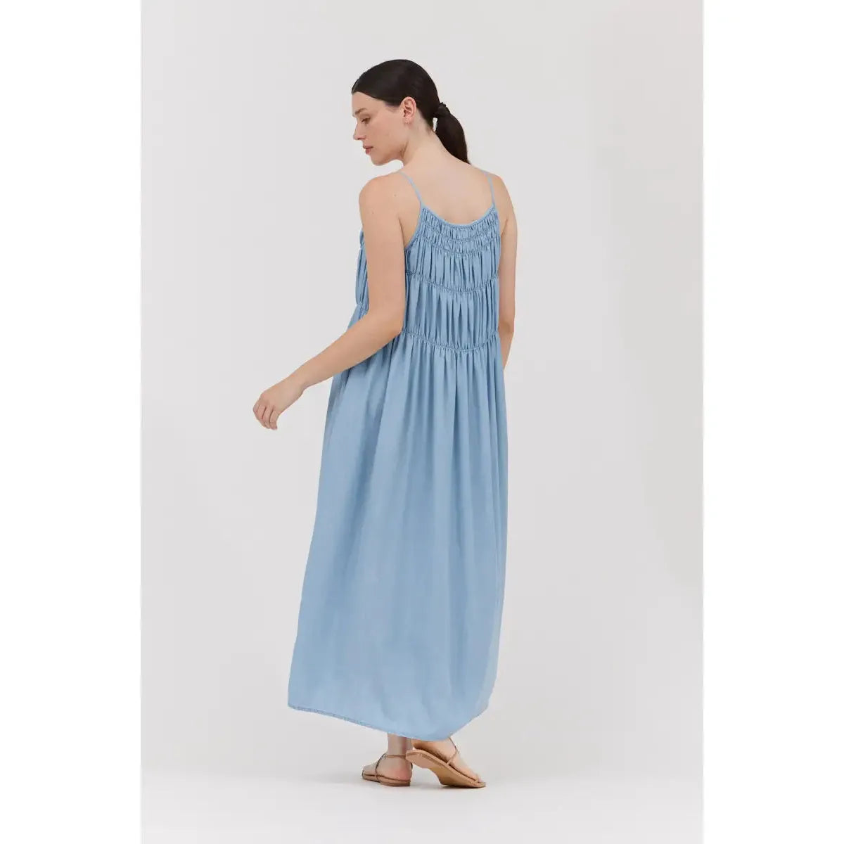 TIER DRESS | CHAMBRAY SMOCK-Dress-GRADE AND GATHER-Coriander