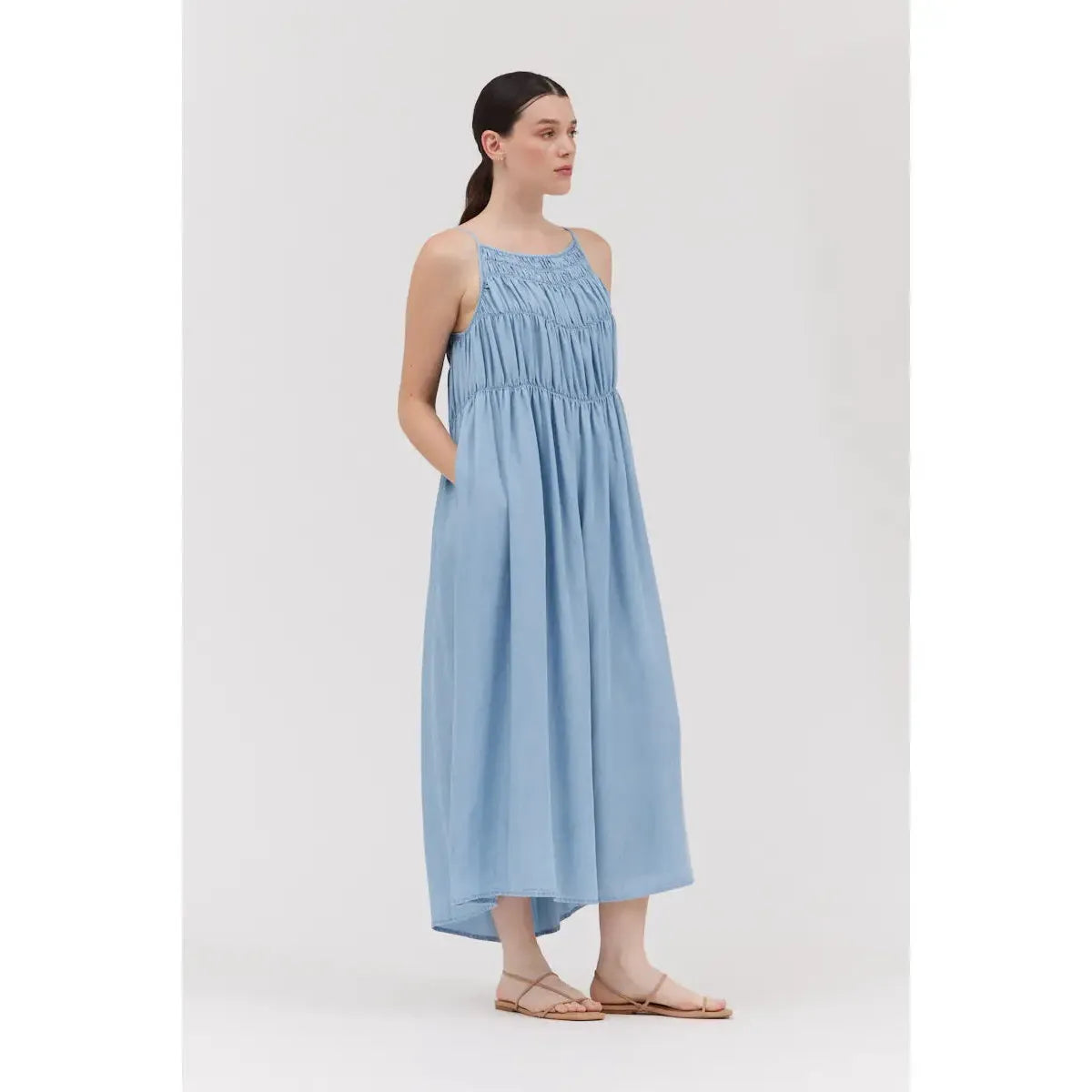 TIER DRESS | CHAMBRAY SMOCK-Dress-GRADE AND GATHER-Coriander