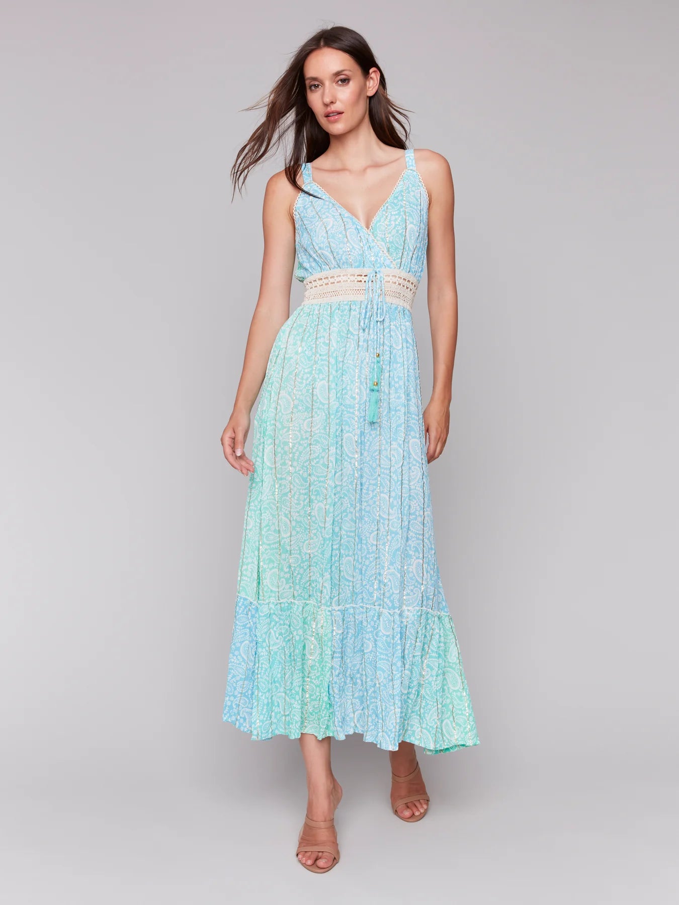 TIERED MAXI DRESS | FRONT TIE-Dress-CHARLIE B-MEDIUM-LAGOON-Coriander
