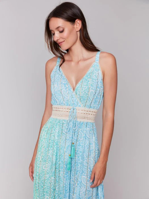 TIERED MAXI DRESS WITH TIE-Dress-CHARLIE B-XSMALL-LAGOON-Coriander