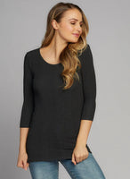 TOP | 3/4 SLEEVE SCOOP NECK-Top-CEST MOI-ONE SIZE-HEATHER BLACK-Coriander