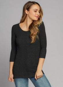 TOP | 3/4 SLEEVE SCOOP NECK-Top-CEST MOI-ONE SIZE-HEATHER BLACK-Coriander