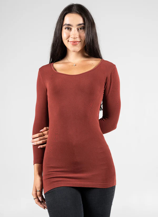 TOP | 3/4 SLEEVE SCOOP NECK-Top-CEST MOI-ONE SIZE-BRANDY-Coriander