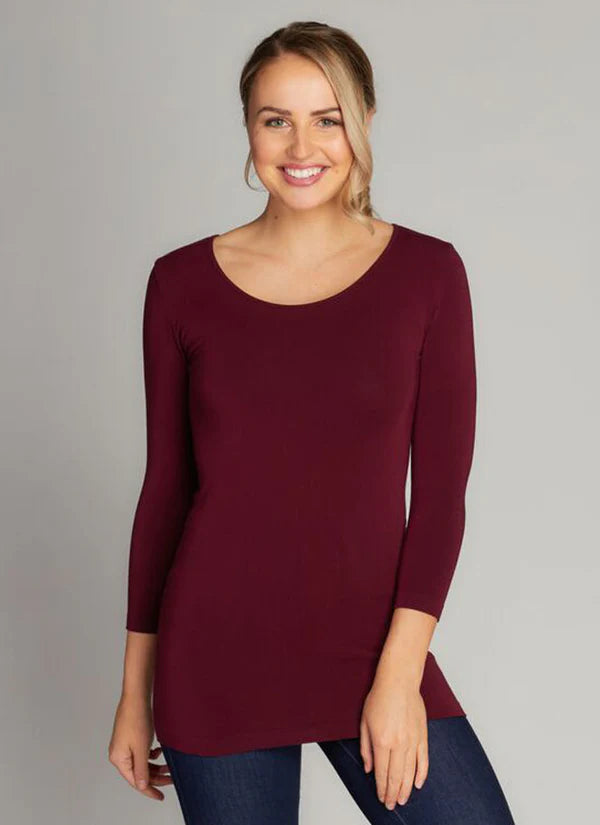TOP | 3/4 SLEEVE SCOOP NECK-Top-CEST MOI-ONE SIZE-Bordeaux-Coriander